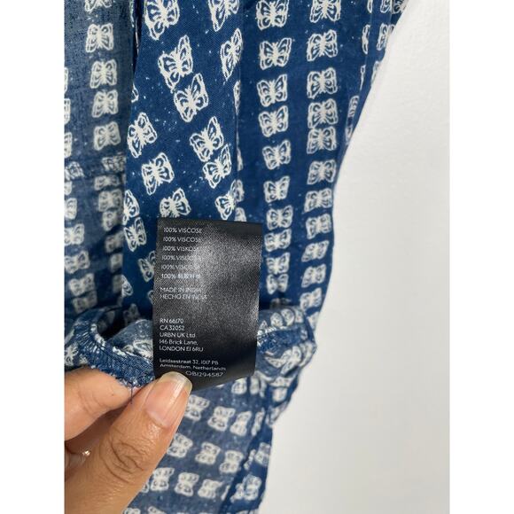 Urban Outfitters Butterfly Print Silver Sun Navy Mini Wrap Dress M - Picture 7 of 7